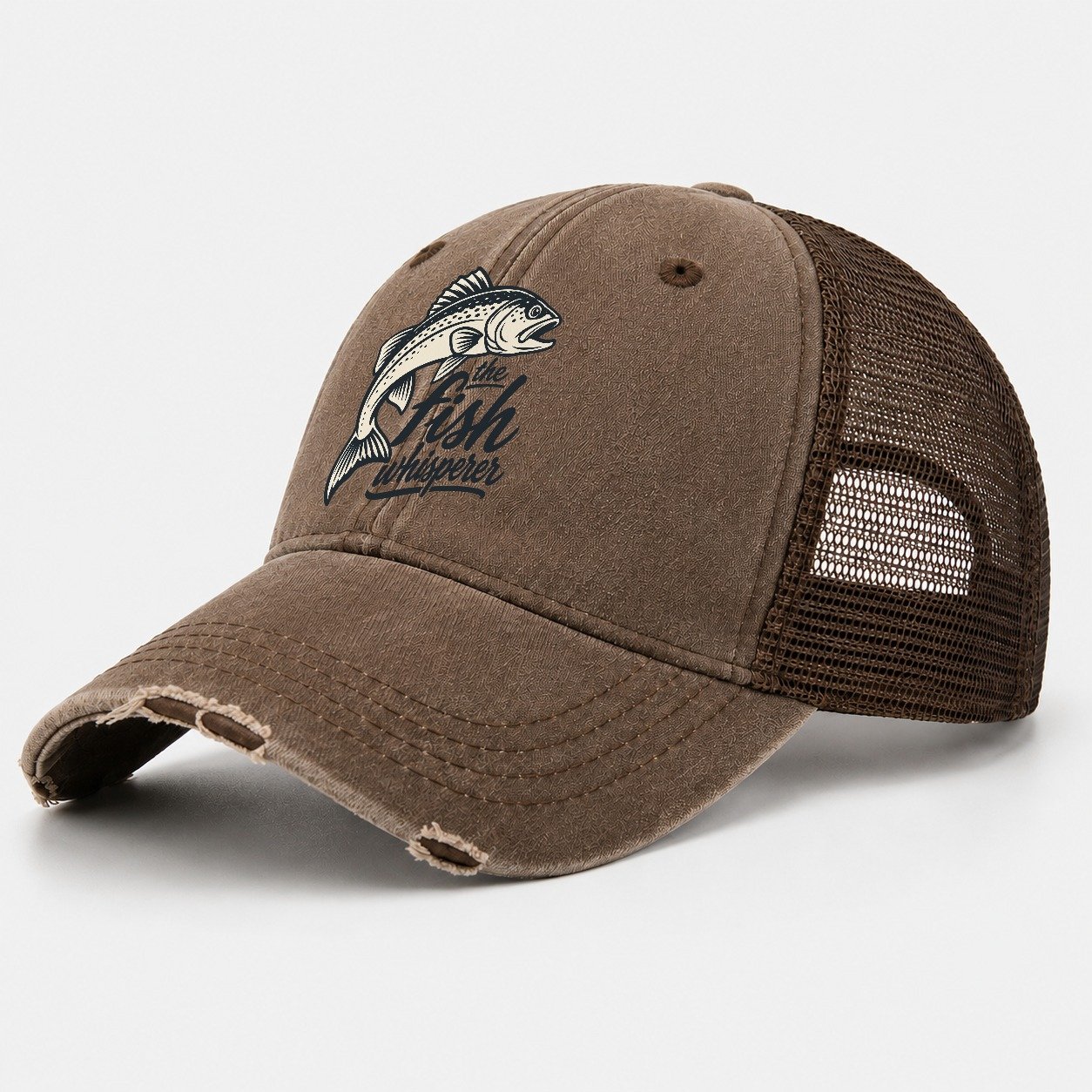 Fish Whisperer Fishing Elegant Washed Trucker Hat – Coffee