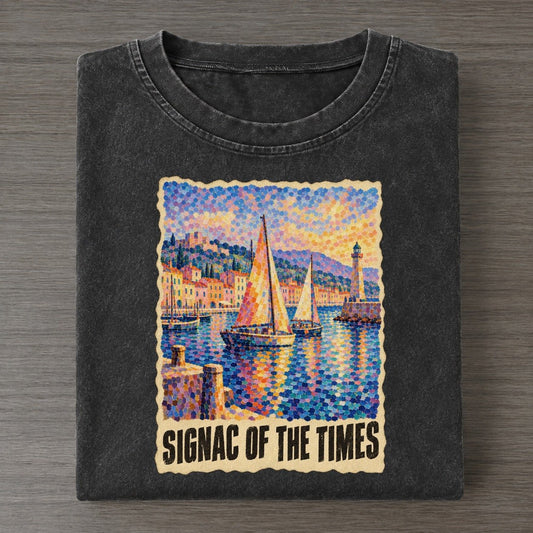 Signac Of The Times Harbour Dots Art Pun Vintage T-shirt – Black