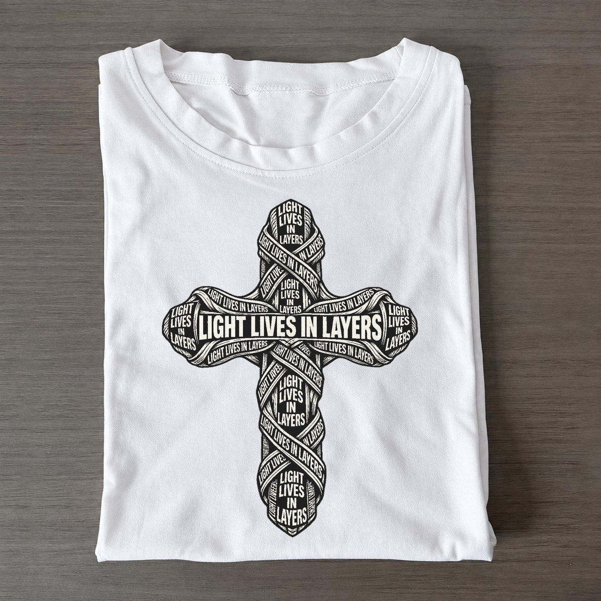 Stone Cross Outline Phrase Silhouette Classic T-shirt – White