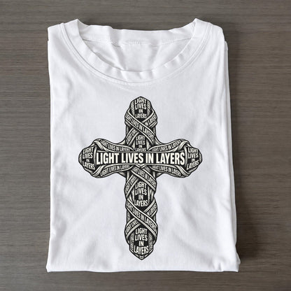 Stone Cross Outline Phrase Silhouette Classic T-shirt – White