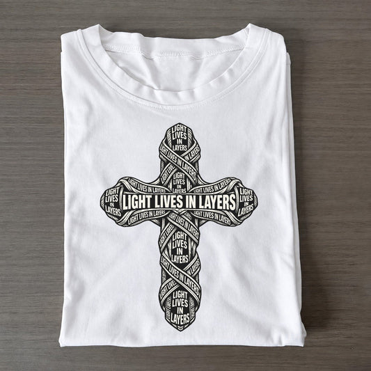 Stone Cross Outline Phrase Silhouette Classic T-shirt – White