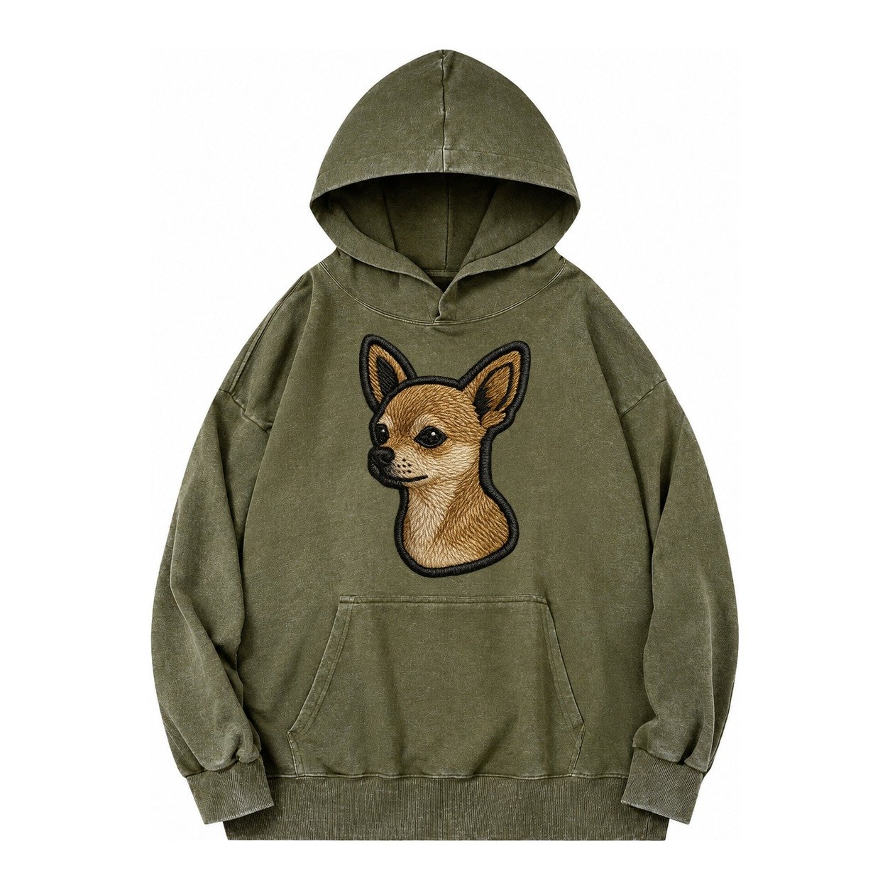 Chihuahua Logo Vintage Washed Hoodie – Army Green