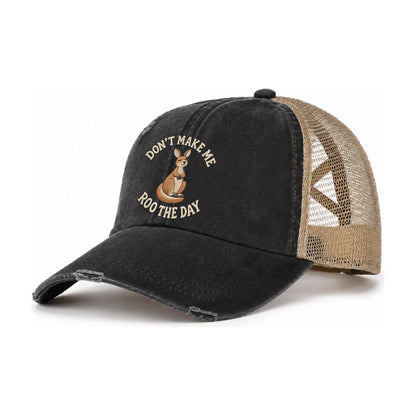 Kangaroo Animal Puns Women's Ponytail Trucker Hat – Washed Black Khaki