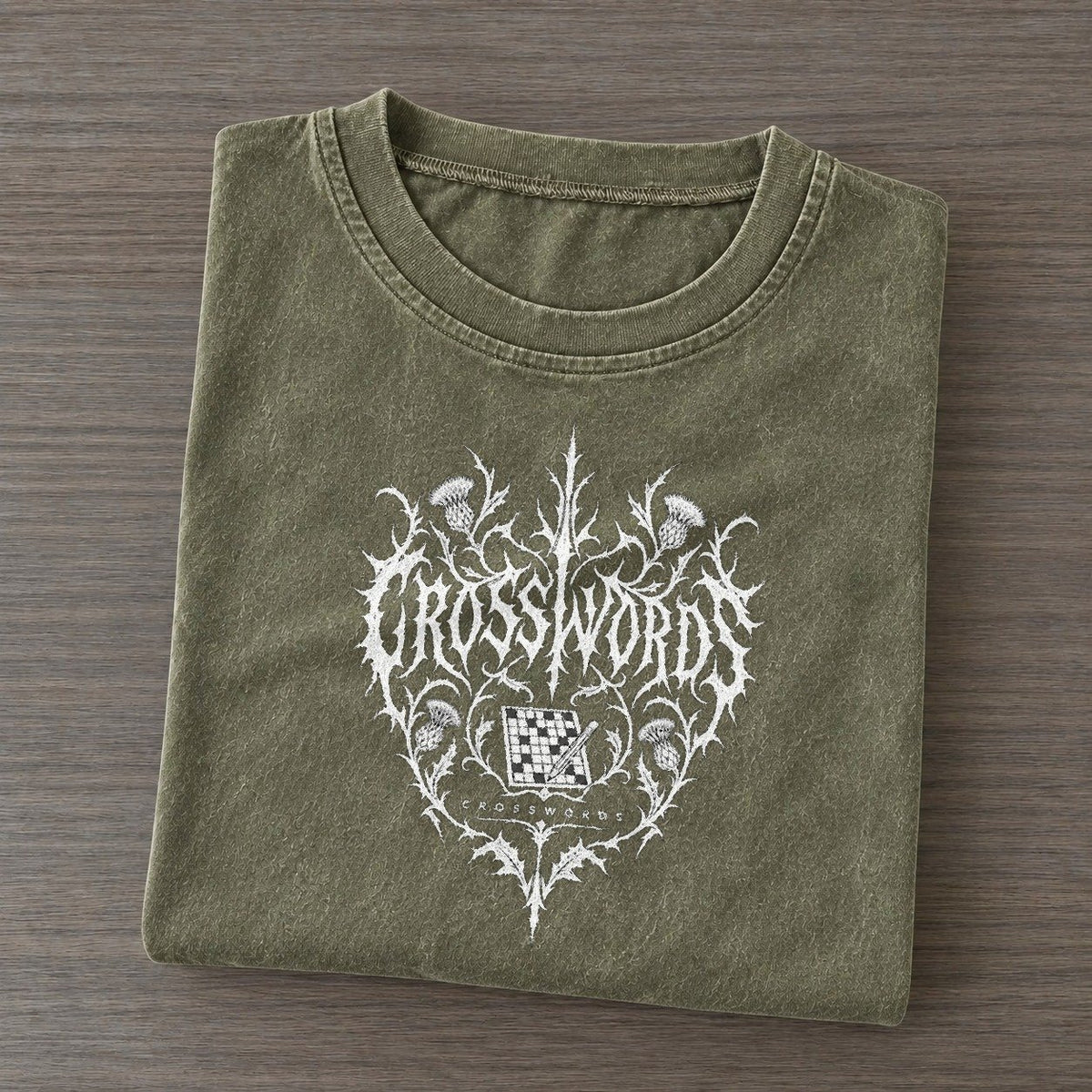 Crosswords Unreadable Feelings Vintage T-shirt – Army Green