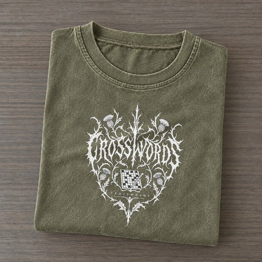 Crosswords Unreadable Feelings Vintage T-shirt – Army Green