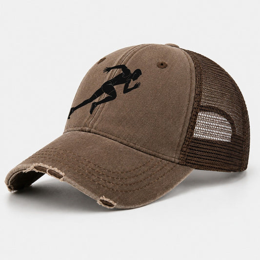 Sprinting Runner Silhouette Washed Trucker Hat – Coffee