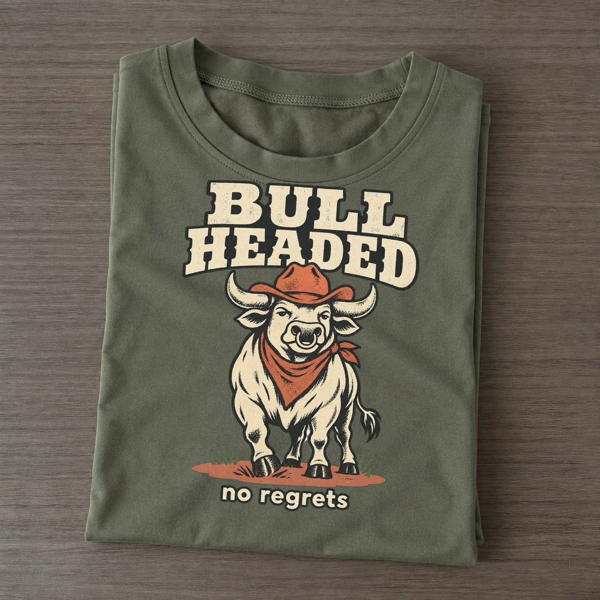 Bull Headed Cowboy Critters Classic T-shirt – Army Green