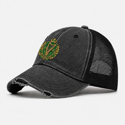 Ireland Heraldic Crest Country Logos Washed Trucker Hat – Black