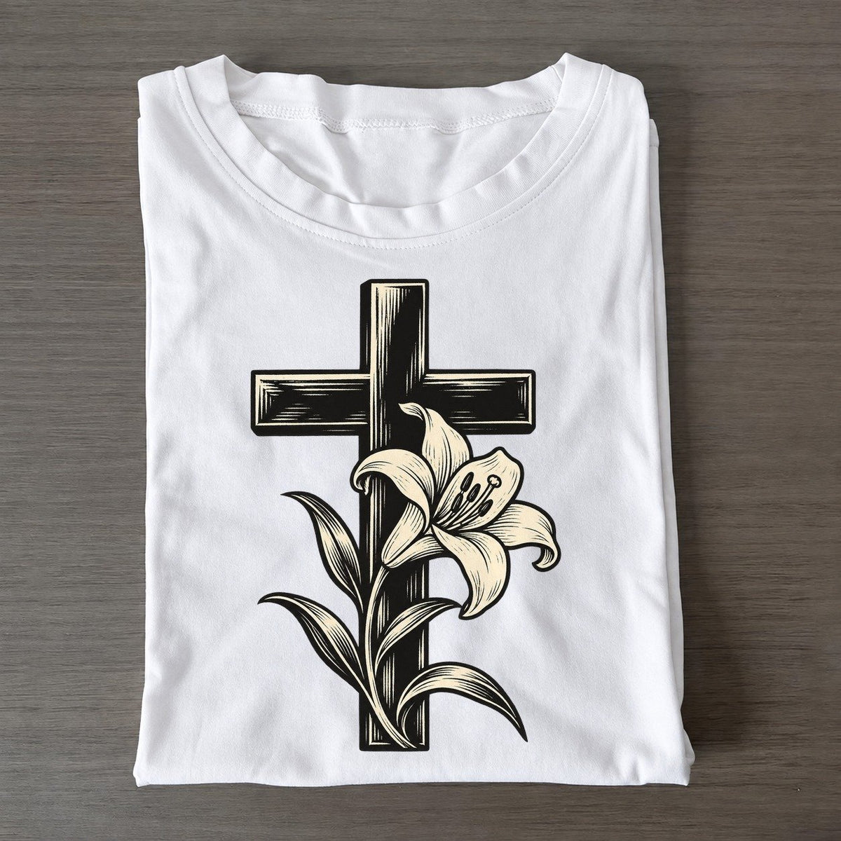 Christian Easter Cross And Lily World Faiths Ink Figures Classic T-shirt – White