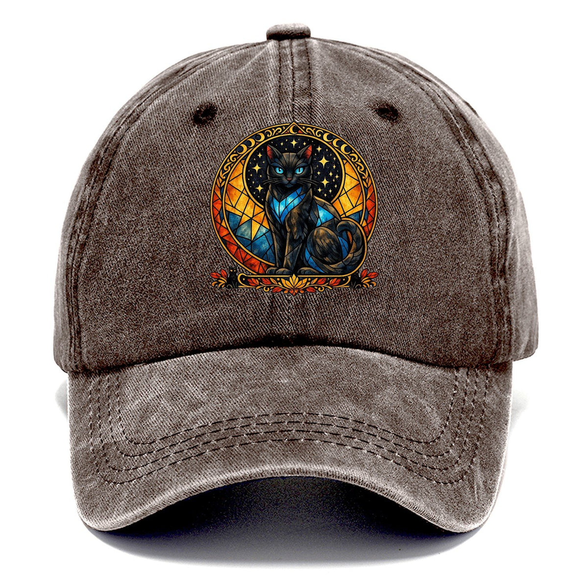 Stained Glass Black Cat Classic Cap – Brown