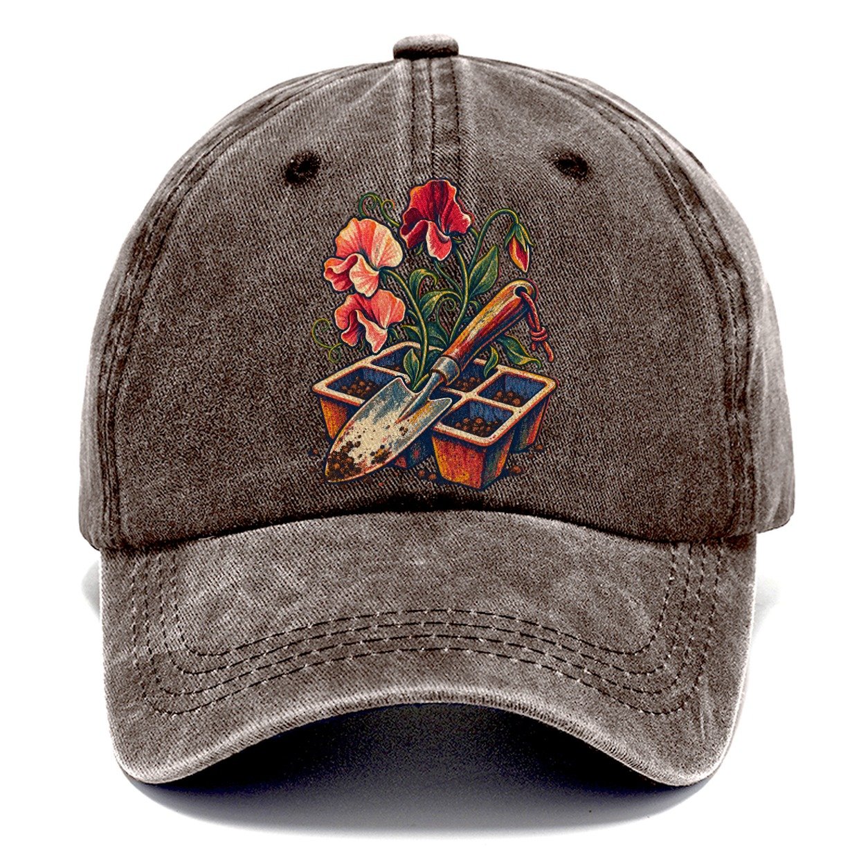 Garden Trowel Seed Tray And Sweet Peas Uk Culture Heritage Classic Cap – Brown