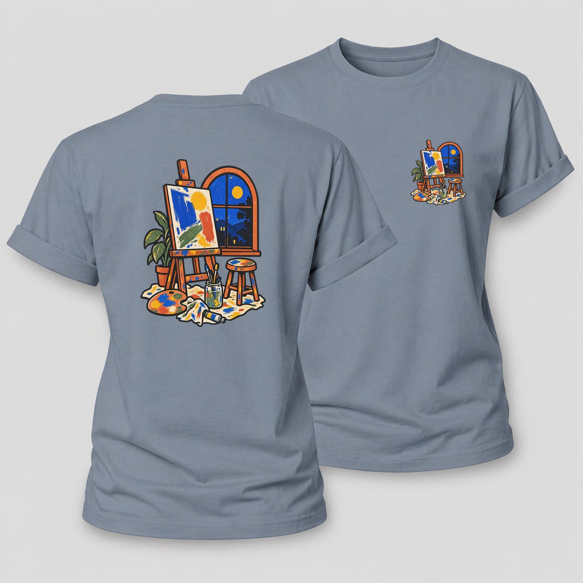 Easel At Dusk Clay Color Makers Women's Cotton T-Shirt – Aegean Blue