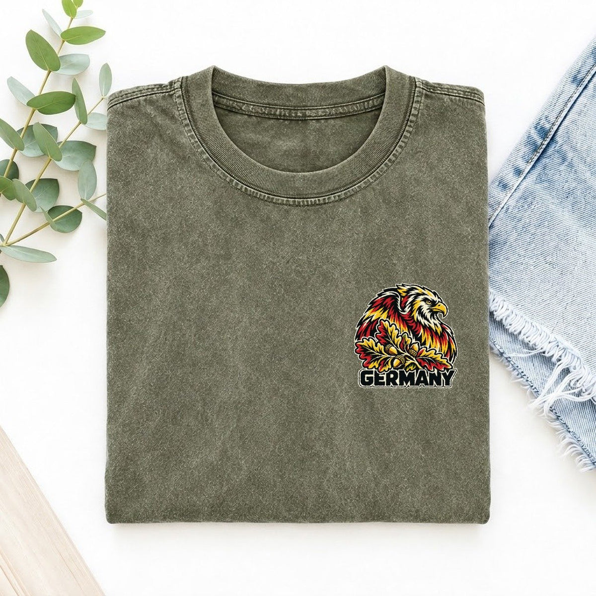 Germany Country Pride Left Chest Vintage T-shirt – Army Green