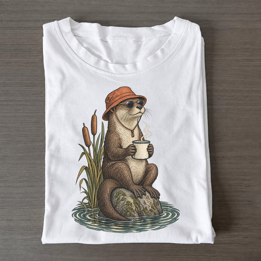 Otter Coffee Break Slow Camp Club Classic T-shirt – White