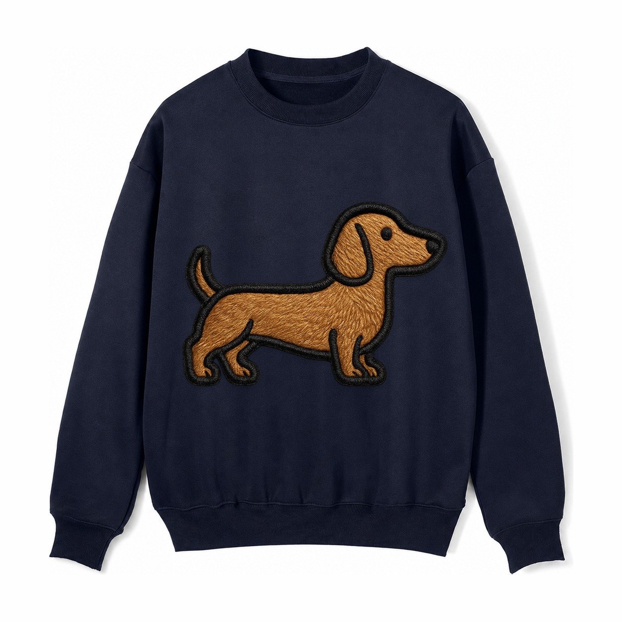 Dachshund Modern Elongated Silhouette Fleece Sweatshirt – Navy Blue