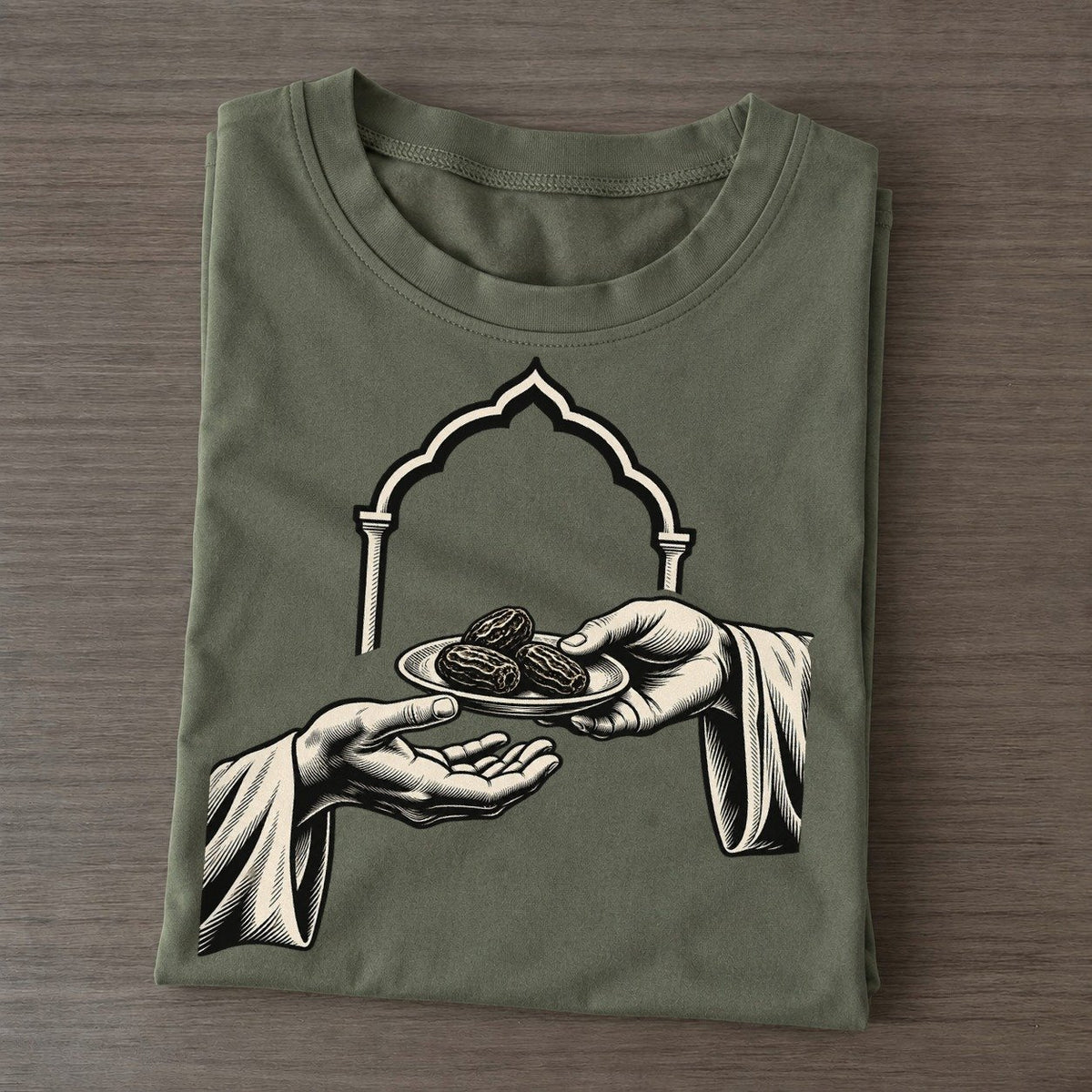 Muslim Iftar Sharing Hands World Faiths Ink Figures Classic T-shirt – Army Green
