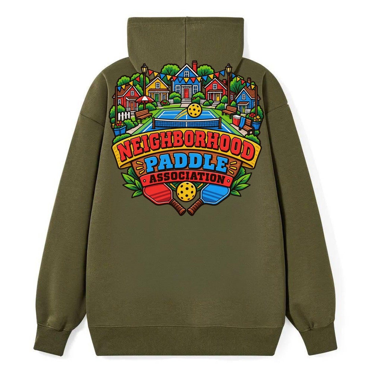 Neighborhood Paddle Association Pickleball Life Classic Pullover Hoodie – Armygreen