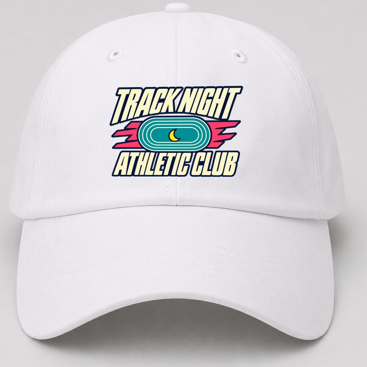 Track Night Athletic Club 90S Running Clubs Baseball Cap – White