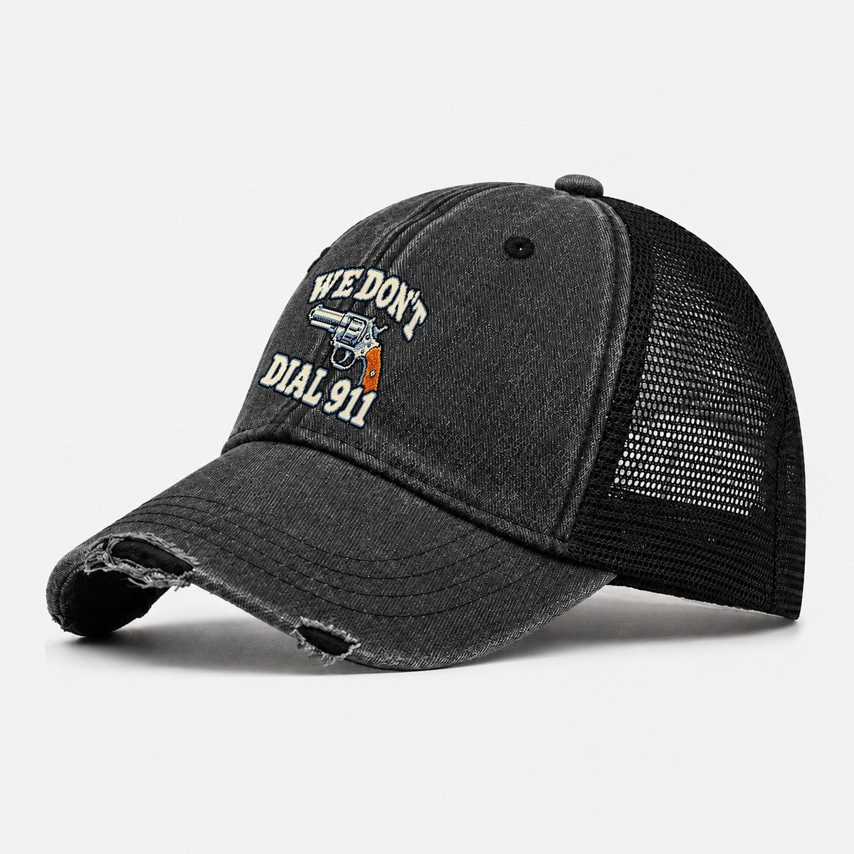Arcade Pixel We Don't Dial 911 Washed Trucker Hat – Black