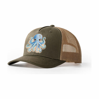Pufferfish Puff Hello Sea Sprite Trucker Hat – Olive Khaki