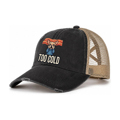 Chihuahua Scream Too Cold Scream Women's Ponytail Trucker Hat – Washed Black Khaki
