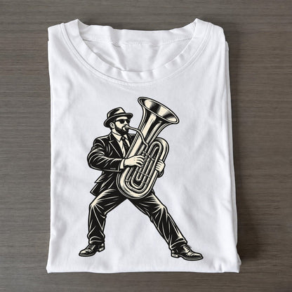 Tubist Standing Brass Line Global Music Ink Figures Classic T-shirt – White