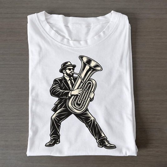 Tubist Standing Brass Line Global Music Ink Figures Classic T-shirt – White