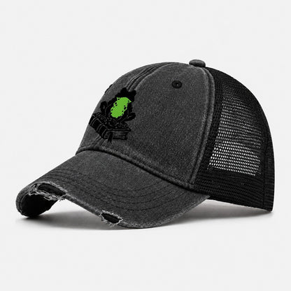 Familiar Toad On A Spellbook Witch Magic Washed Trucker Hat – Black