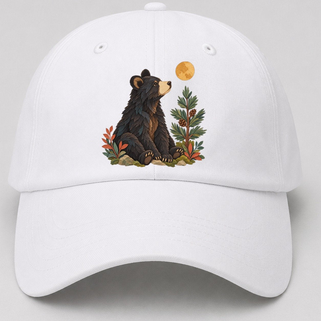 Small Bear Pine Moon Gentle Wild Baseball Cap – White