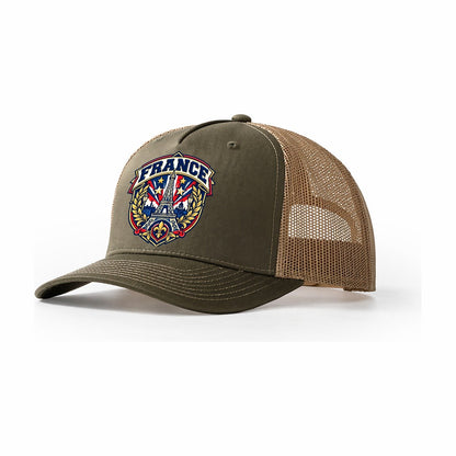 France Retro Badge Country Logos Trucker Hat – Olive Khaki