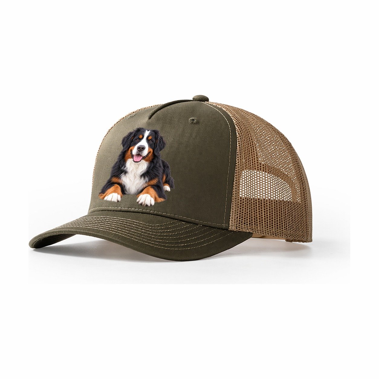 Bernese Mountain Dog Lying Down Top Breeds Trucker Hat – Olive Khaki