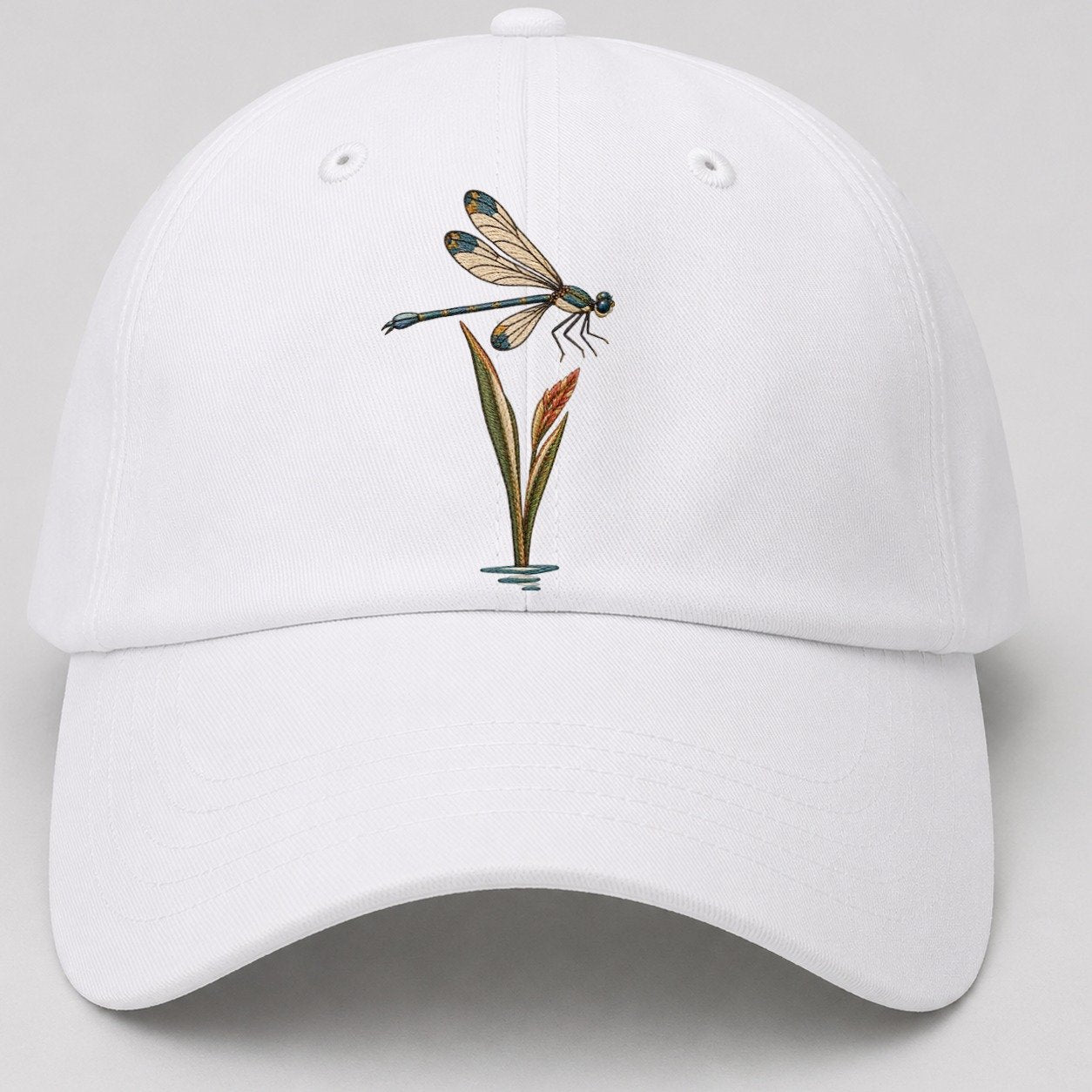 Damselfly Reed Reflection Gentle Wild Baseball Cap – White