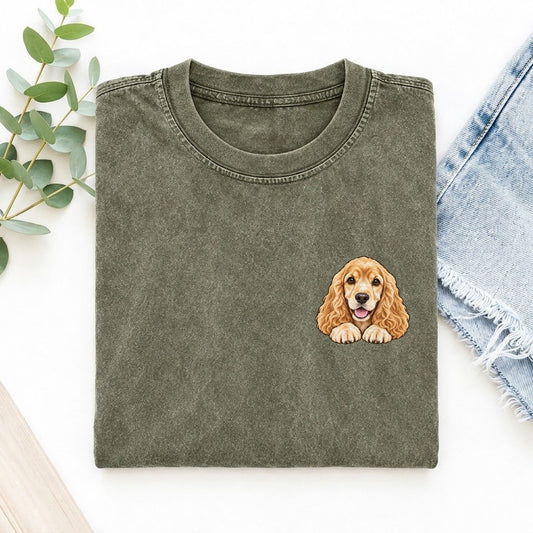 Cocker Spaniel Left Chest Vintage T-shirt – Army Green
