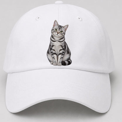 American Shorthair Seated Portrait Realistic Cat Portrait Baseball Cap – White