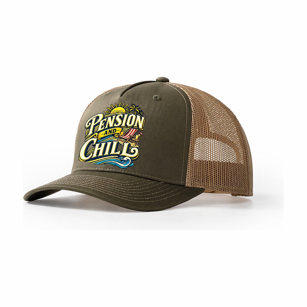 Pension And Chill Retired Living Trucker Hat – Olive Khaki