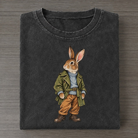 Cottontail Rabbit Wardrobe Portrait Wild Wardrobe Portraits Vintage T-shirt – Black