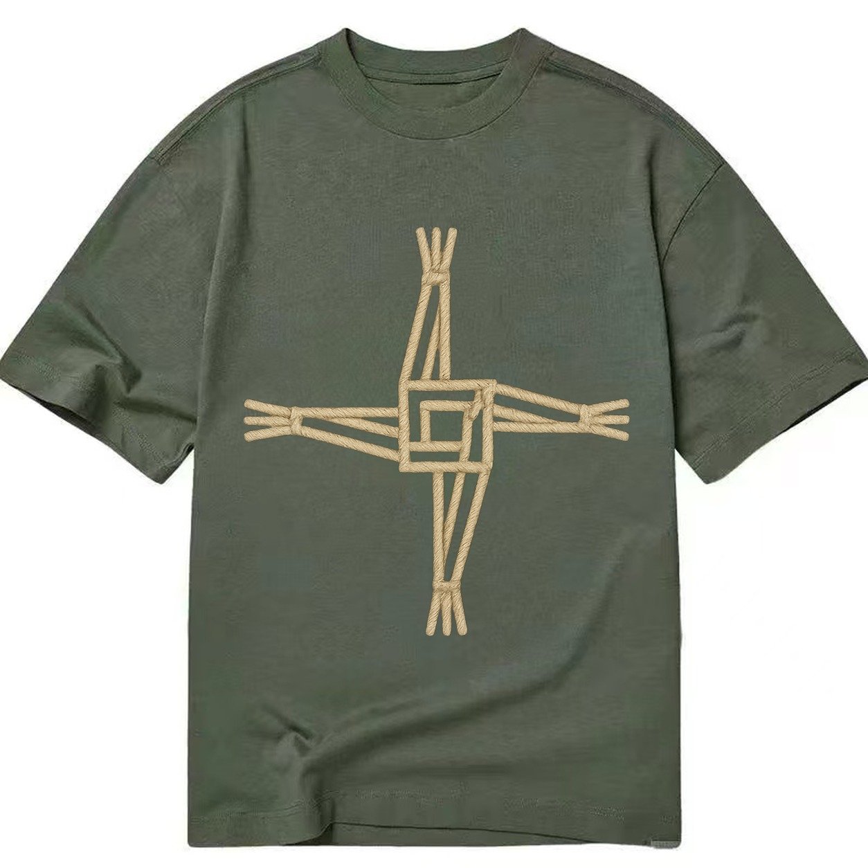 Saint Brigids Cross Woven Rush Cross Natural Beige Thread Ir Classic T-shirt – Army Green