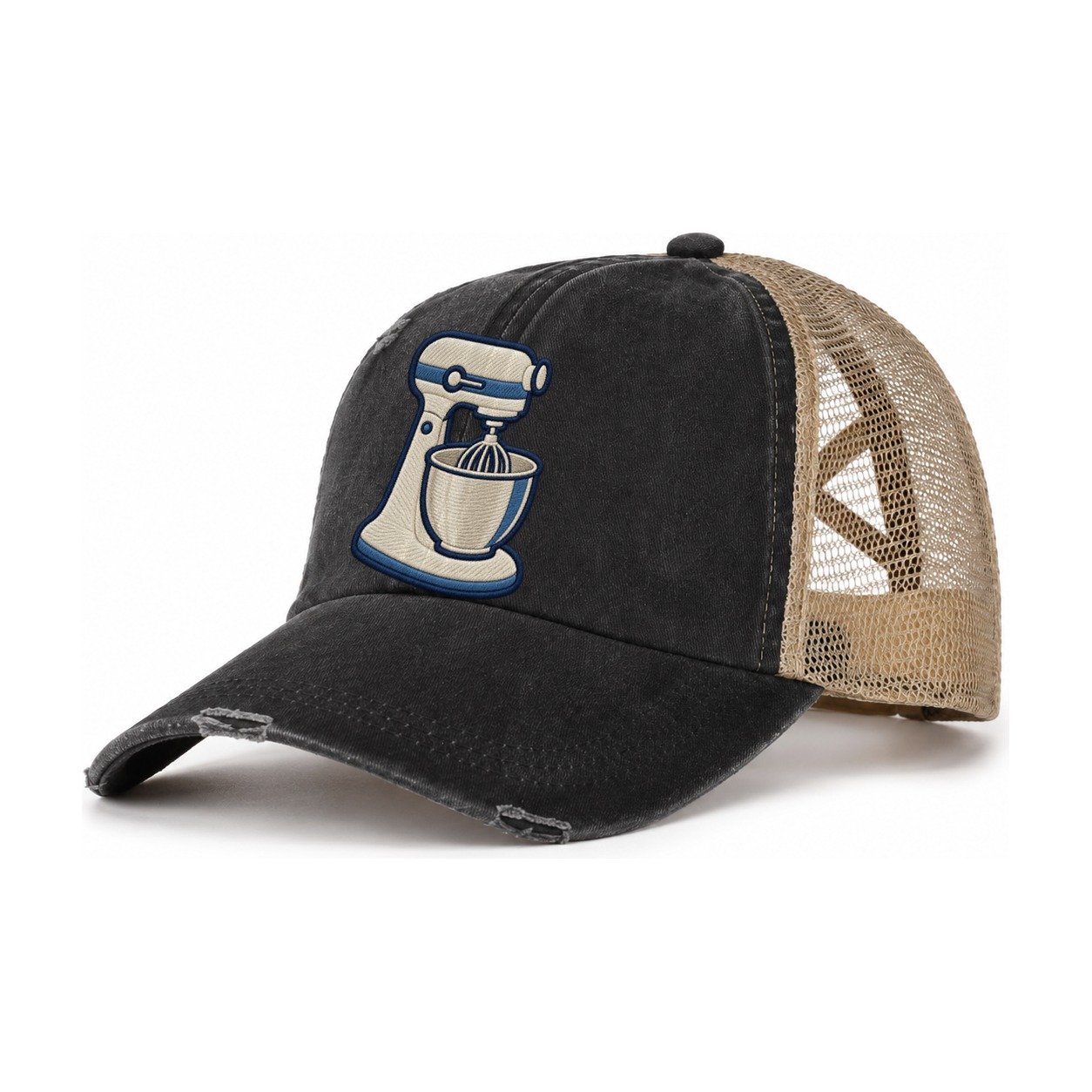 Stand Mixer Tiny Solo Marks Women's Ponytail Trucker Hat – Washed Black Khaki