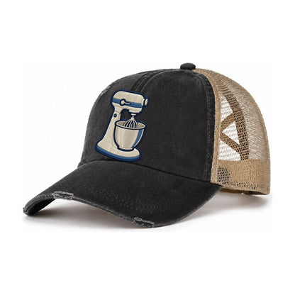 Stand Mixer Tiny Solo Marks Women's Ponytail Trucker Hat – Washed Black Khaki