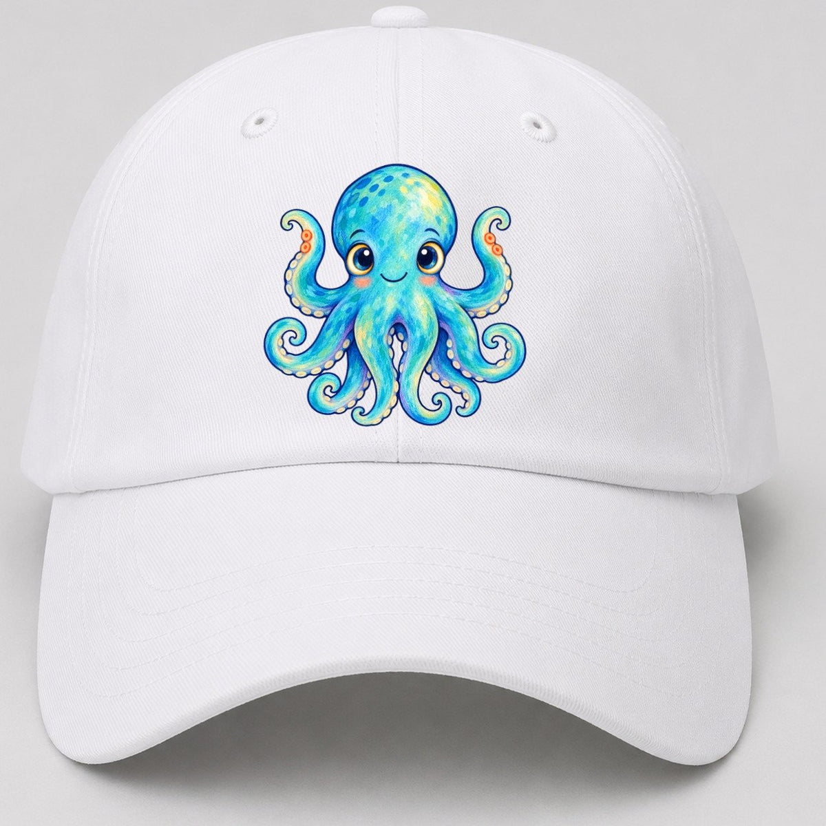 Octopus Curious Wave Sea Sprite Baseball Cap – White