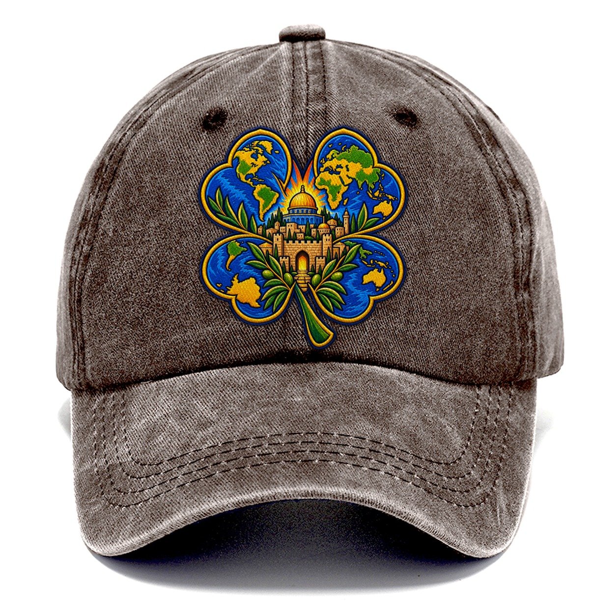 Clover Leaf World Map Jerusalem Classic Cap – Brown