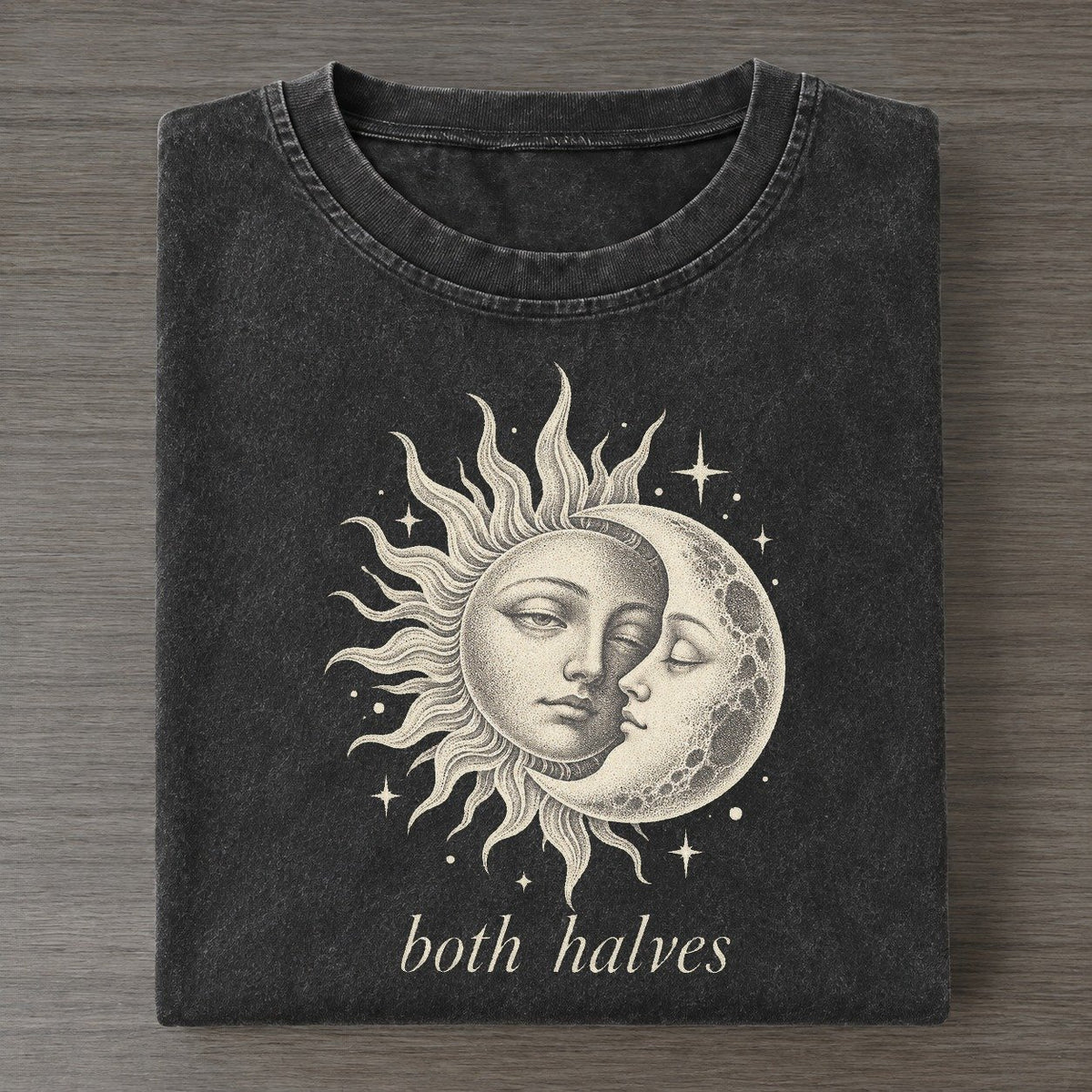 Sun And Moon Midnight Linework Vintage T-shirt – Black