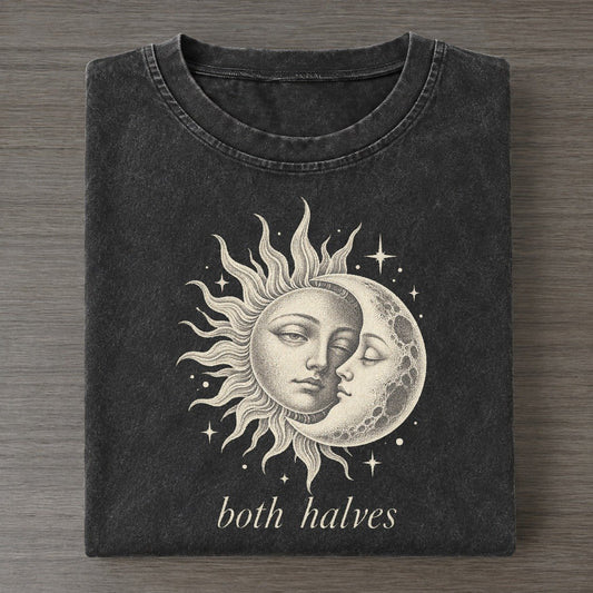 Sun And Moon Midnight Linework Vintage T-shirt – Black