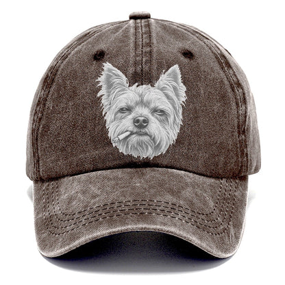 Yorkshire Terrier A Lit Cigarette Smoking Dogs Smoking Dogs Portraits Classic Cap – Brown