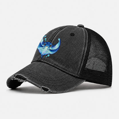 Manta Ray Wing Hug Sea Sprite Washed Trucker Hat – Black