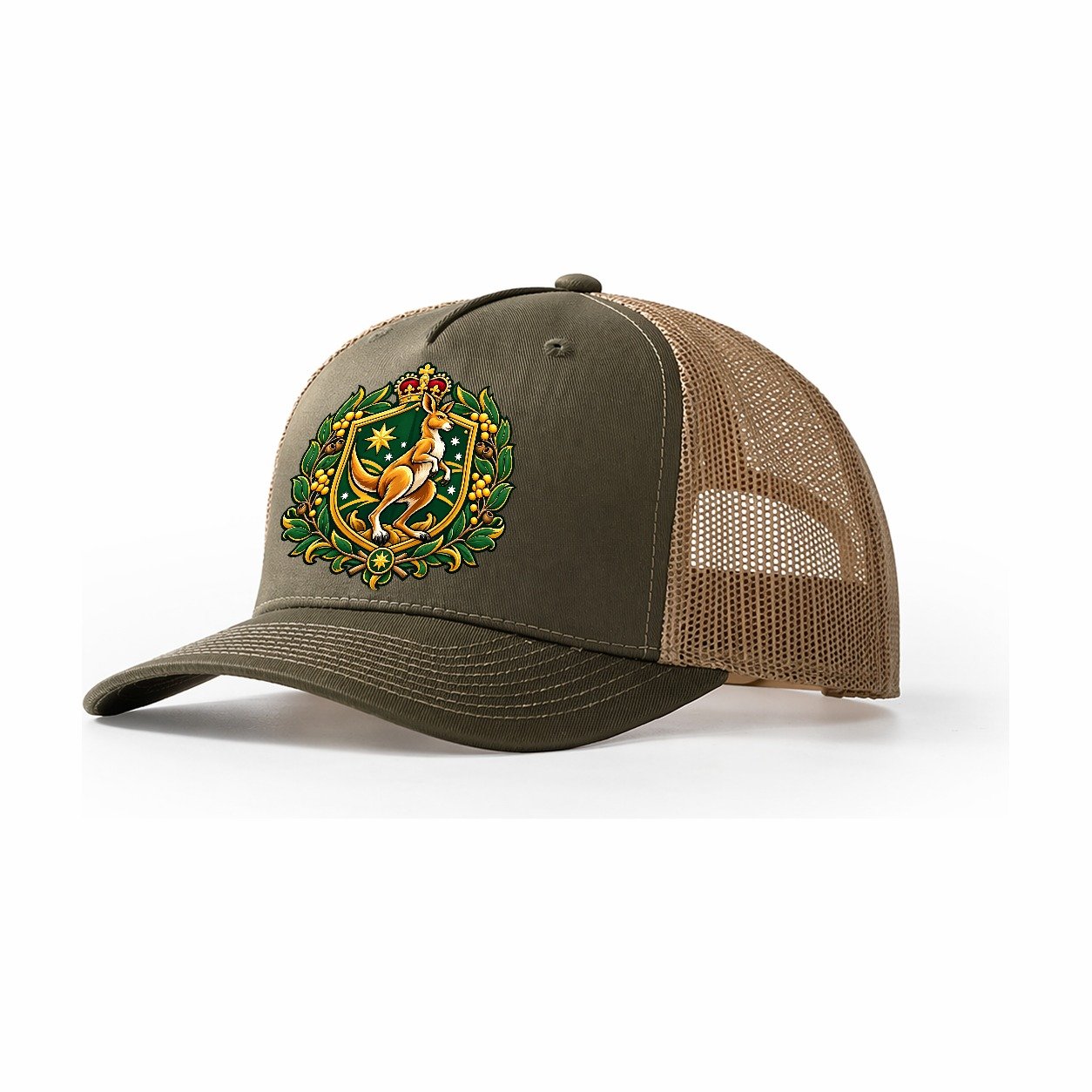 Australia Heraldic Crest Country Logos Trucker Hat – Olive Khaki