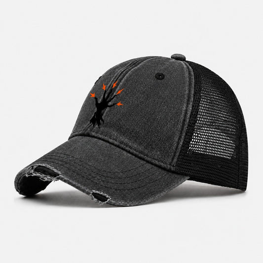 Spellcasting Hand With Sparks Witch Magic Washed Trucker Hat – Black