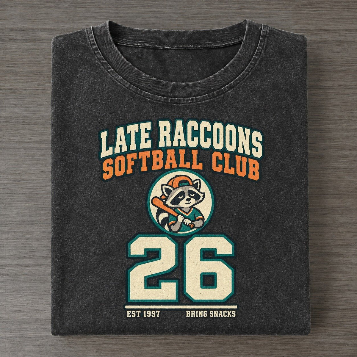 Raccoon Softball Sunday Nobodies Vintage T-shirt – Black