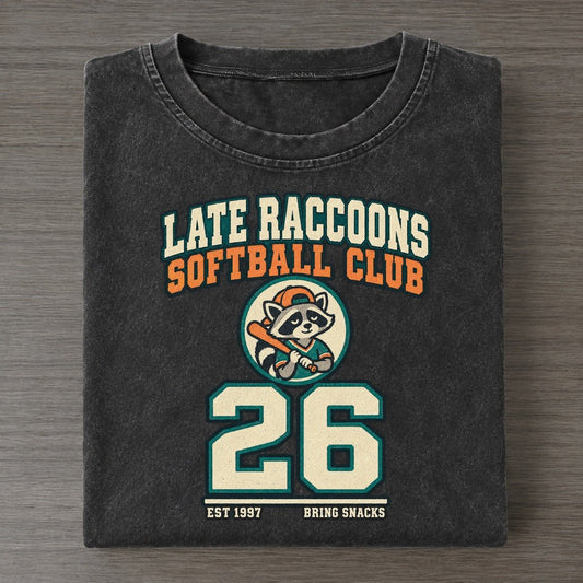 Raccoon Softball Sunday Nobodies Vintage T-shirt – Black