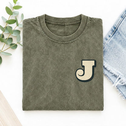 Initial J Left Chest Vintage T-shirt – Army Green